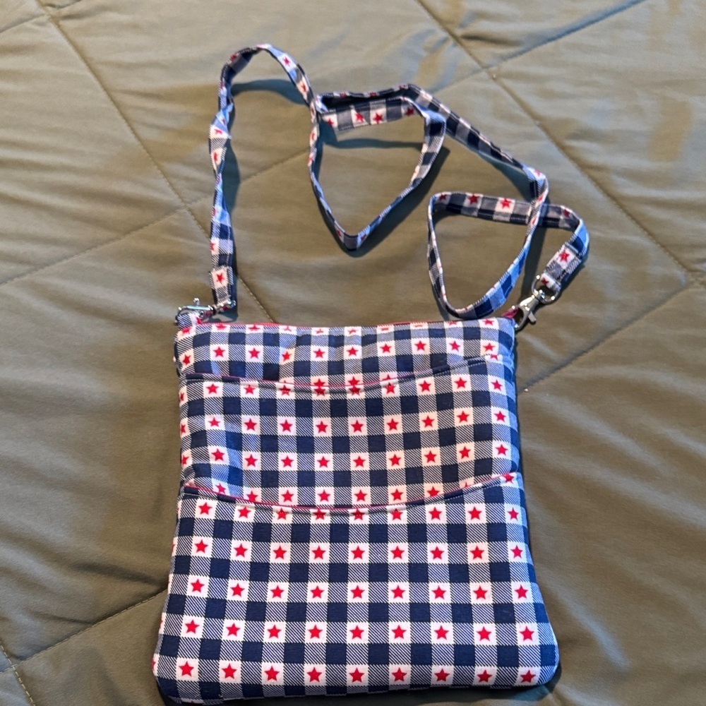 Stylish Blue and Red Star Patterned Crossbody Bag